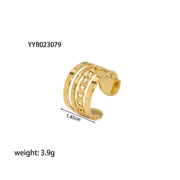 Wholesale Simple Adjustable Open Stainless Steel Ring For Women 18K Gold Plated With Vacuum Real Gold Electroplating In Pvd Furnace