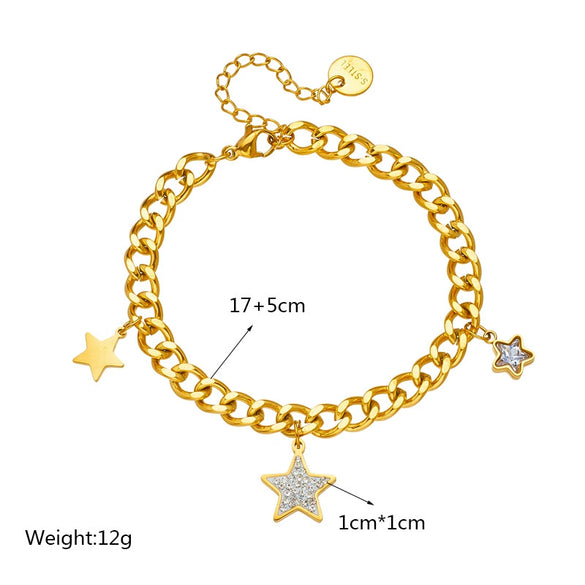 Wholesale Simple All Match Retro Diamond Five Pointed Star Titanium Steel Thick Chain Bracelet With Electroplating Geometric Design
