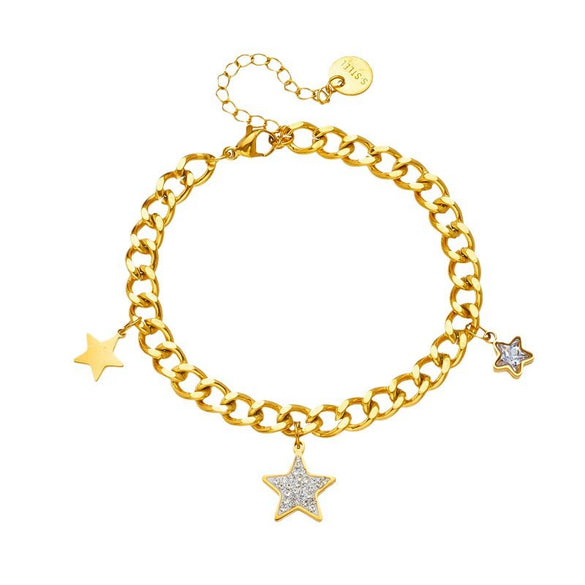 Wholesale Simple All Match Retro Diamond Five Pointed Star Titanium Steel Thick Chain Bracelet With Electroplating Geometric Design
