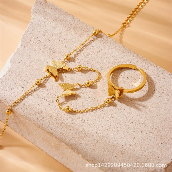 Wholesale Simple All Match Stainless Steel Butterfly Bow Patterned Opening Ring Bracelet For Women With Electroplating