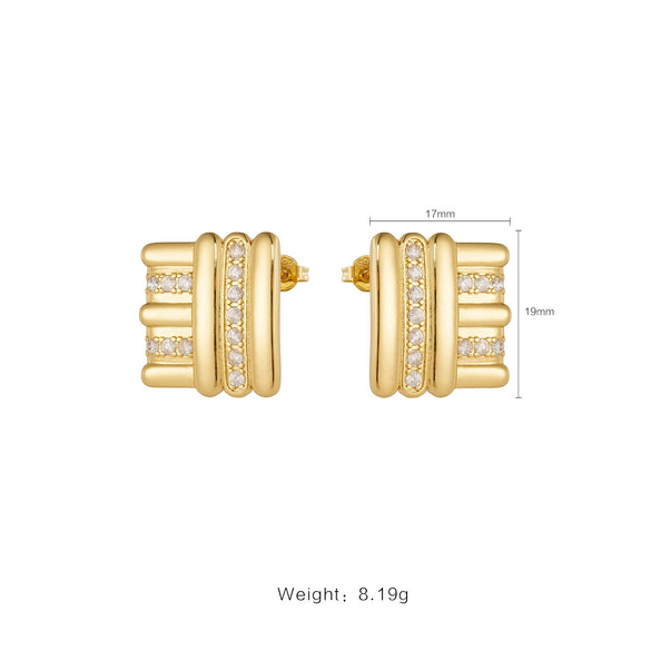 Wholesale Simple All Match Women's Zircon Earrings In Retro Style Copper Material With Geometric Shape And Micropaved Platinum Or 18K Gold Electroplating