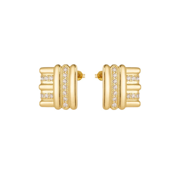 Wholesale Simple All Match Women's Zircon Earrings In Retro Style Copper Material With Geometric Shape And Micropaved Platinum Or 18K Gold Electroplating