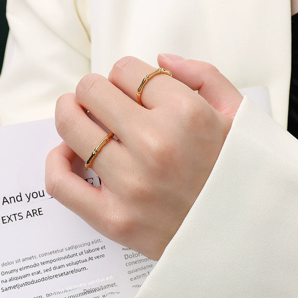 Wholesale Simple Allmatch Bamboo Women's Ring In Titanium Steel With Geometric Pattern 18K Gold Plated