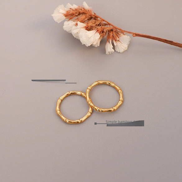 Wholesale Simple Allmatch Bamboo Women's Ring In Titanium Steel With Geometric Pattern 18K Gold Plated