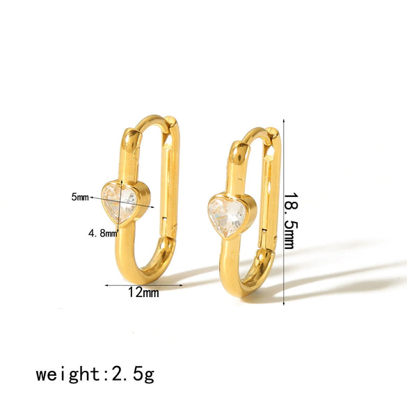 Wholesale Simple Allmatch Stainless Steel Geometric Ushaped Electroplated Inlaid Zircon Earrings For Women