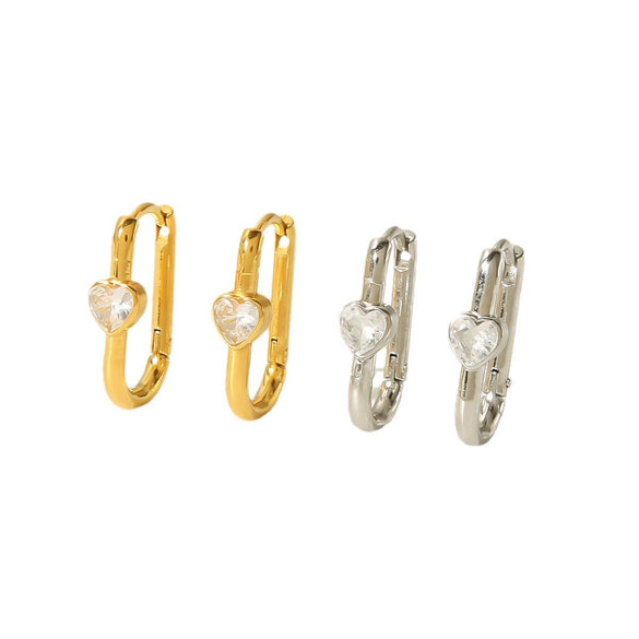 Wholesale Simple Allmatch Stainless Steel Geometric Ushaped Electroplated Inlaid Zircon Earrings For Women