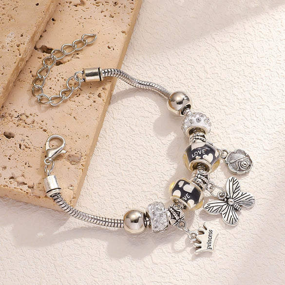 Wholesale Simple Animal Zodiac Electroplated Alloy Beaded Bracelet With Crown Pendant For Women