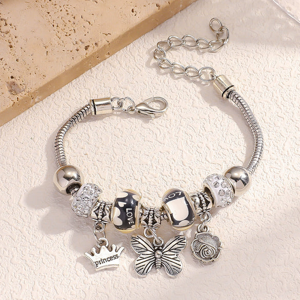 Wholesale Simple Animal Zodiac Electroplated Alloy Beaded Bracelet With Crown Pendant For Women