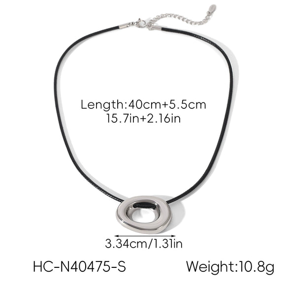 Wholesale Simple Asymmetrical Cut Out Geometric Stainless Steel Pendant Necklace With Wax Rope Chain Hand Polished For Women