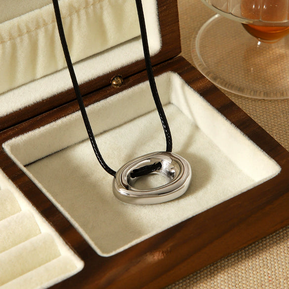 Wholesale Simple Asymmetrical Cut Out Geometric Stainless Steel Pendant Necklace With Wax Rope Chain Hand Polished For Women