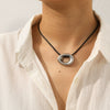 Wholesale Simple Asymmetrical Cut Out Geometric Stainless Steel Pendant Necklace With Wax Rope Chain Hand Polished For Women