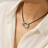 Wholesale Simple Asymmetrical Cut Out Geometric Stainless Steel Pendant Necklace With Wax Rope Chain Hand Polished For Women
