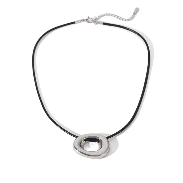 Wholesale Simple Asymmetrical Cut Out Geometric Stainless Steel Pendant Necklace With Wax Rope Chain Hand Polished For Women