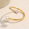 Wholesale Simple Asymmetrical Open Snake Ring For Women Stainless Steel 18K Gold Plated With Imitation Pearl Zircon Geometric Pattern