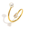 Wholesale Simple Asymmetrical Open Snake Ring For Women Stainless Steel 18K Gold Plated With Imitation Pearl Zircon Geometric Pattern