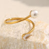 Wholesale Simple Asymmetrical Open Snake Ring For Women Stainless Steel 18K Gold Plated With Imitation Pearl Zircon Geometric Pattern