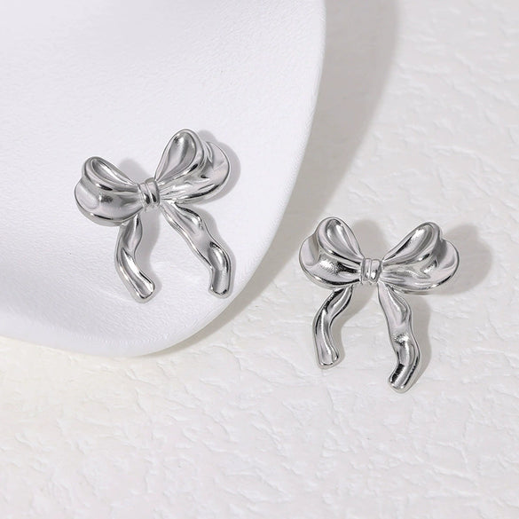 Wholesale Simple Bow Stainless Steel Earrings 18K Gold Plated