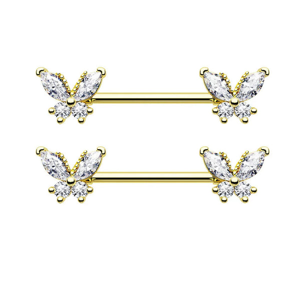 Wholesale Simple Butterfly Shaped Stainless Steel Breast Ring With Zircon