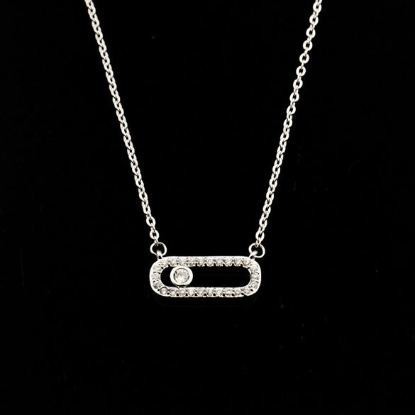 Wholesale Simple Charming Unisex Zircon Necklace With Geometric Design Copper Snake Bone Chain Three Color Optional