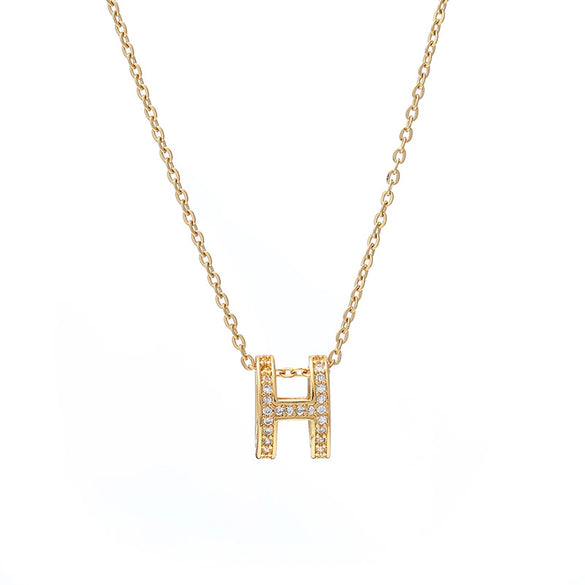 Wholesale Simple Classic Letter H Titanium Steel Necklace With Gold Inlaid Design