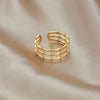 Wholesale Simple Cold Retro Three Layer Opening Design Bamboo Metal Titanium Steel Ring With Geometric Pattern Electroplated