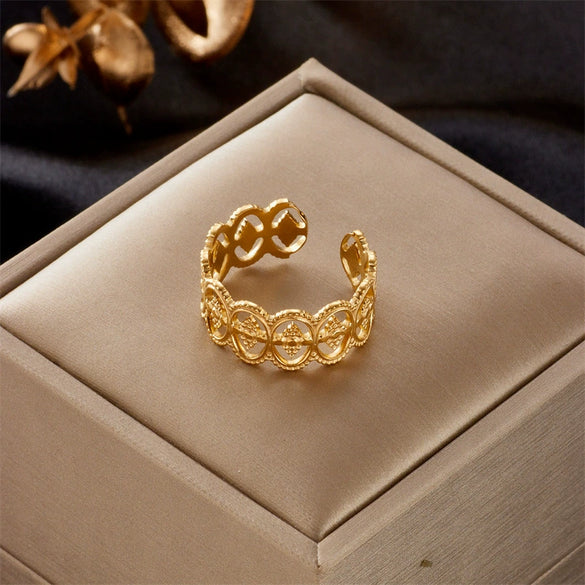 Wholesale Simple Cold Style Open Adjustable Titanium Steel Geometric Line Ring With Electroplating