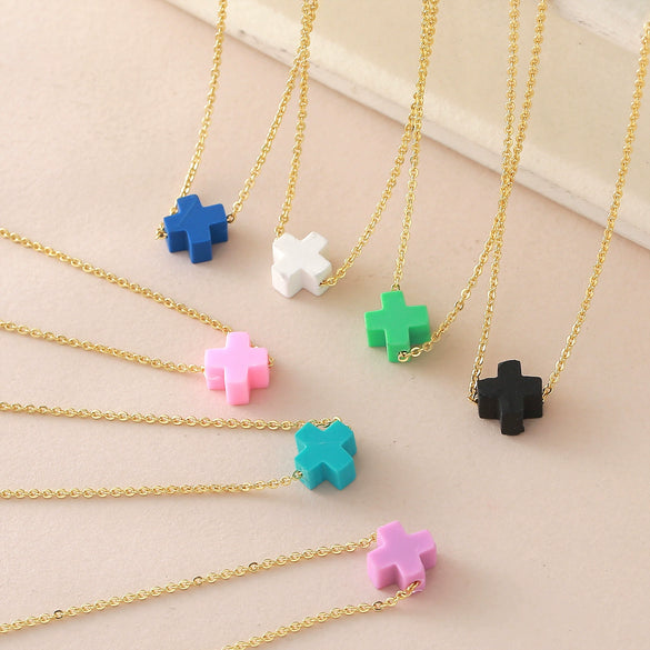 Wholesale Simple Colorful Cross Necklace With O Word Chain Electroplated Copper And Soft Clay Pendant Unisex Light Luxury Jewelry