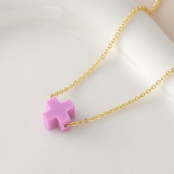 Wholesale Simple Colorful Cross Necklace With O Word Chain Electroplated Copper And Soft Clay Pendant Unisex Light Luxury Jewelry