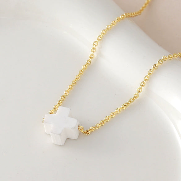 Wholesale Simple Colorful Cross Necklace With O Word Chain Electroplated Copper And Soft Clay Pendant Unisex Light Luxury Jewelry