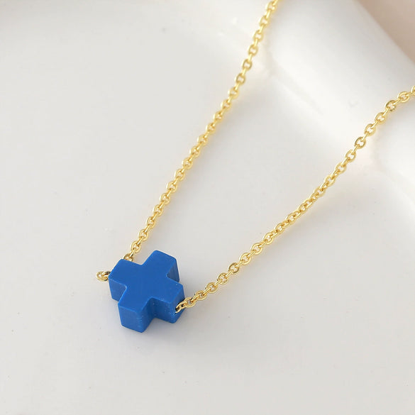 Wholesale Simple Colorful Cross Necklace With O Word Chain Electroplated Copper And Soft Clay Pendant Unisex Light Luxury Jewelry