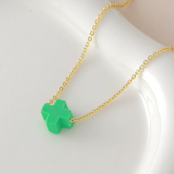 Wholesale Simple Colorful Cross Necklace With O Word Chain Electroplated Copper And Soft Clay Pendant Unisex Light Luxury Jewelry