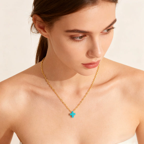 Wholesale Simple Colorful Cross Necklace With O Word Chain Electroplated Copper And Soft Clay Pendant Unisex Light Luxury Jewelry