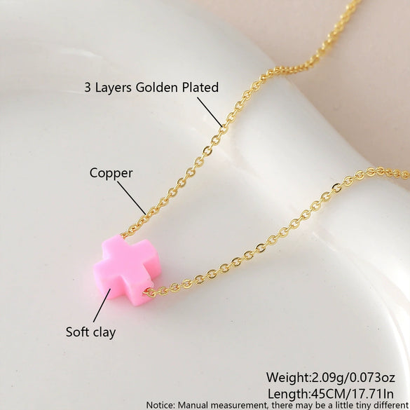 Wholesale Simple Colorful Cross Necklace With O Word Chain Electroplated Copper And Soft Clay Pendant Unisex Light Luxury Jewelry