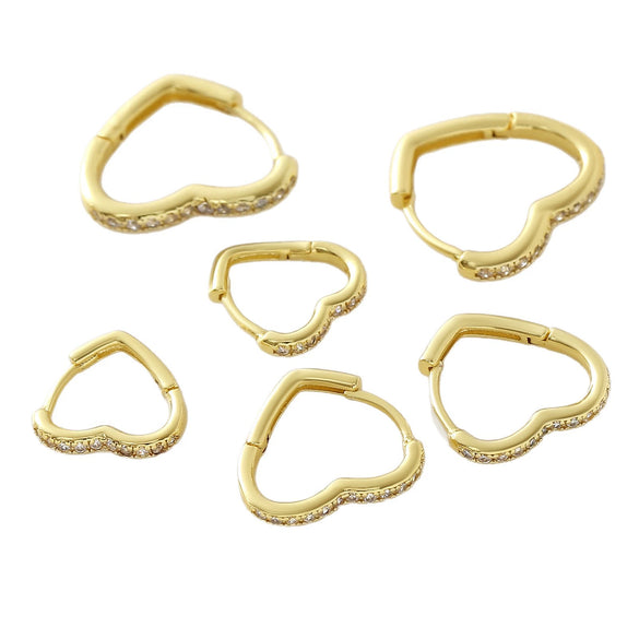 Wholesale Simple Copper Electroplated Heartshaped Diamondstudded Ear Clips Earrings For Women