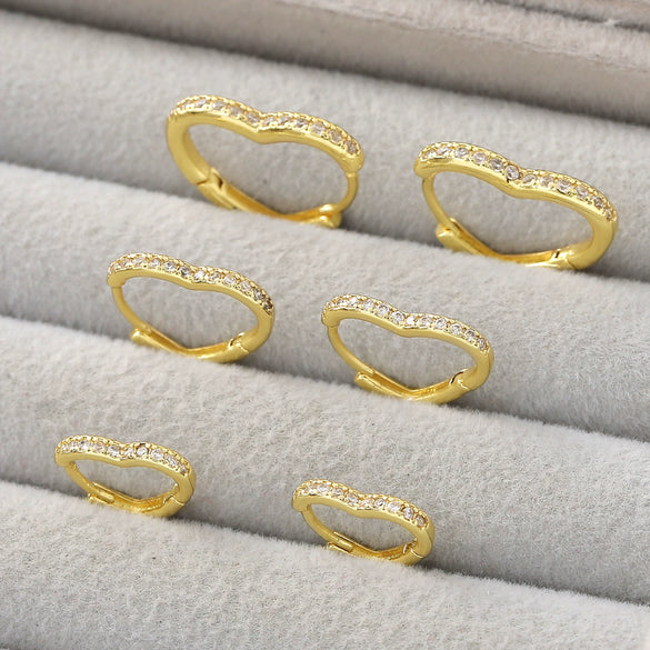Wholesale Simple Copper Electroplated Heartshaped Diamondstudded Ear Clips Earrings For Women