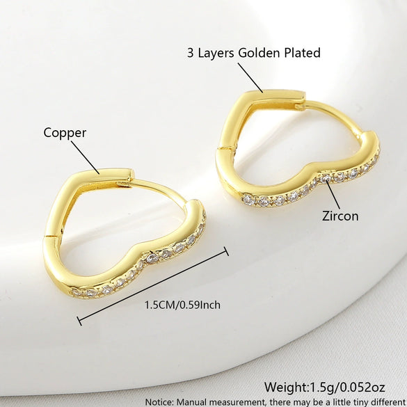 Wholesale Simple Copper Electroplated Heartshaped Diamondstudded Ear Clips Earrings For Women