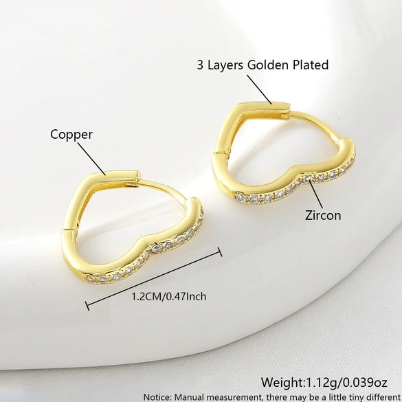Wholesale Simple Copper Electroplated Heartshaped Diamondstudded Ear Clips Earrings For Women