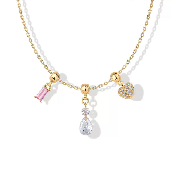 Wholesale Simple Copper Pendant Necklace With Heart Shape For Women Electroplated Mixed Gemstone Setting