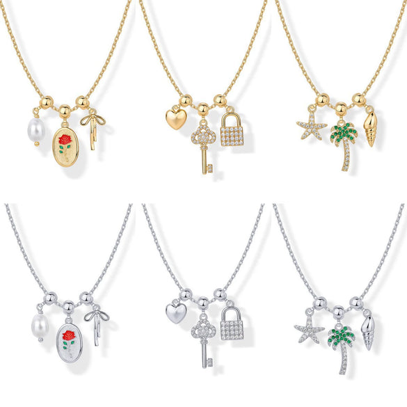 Wholesale Simple Copper Pendant Necklace With Heart Shape For Women Electroplated Mixed Gemstone Setting