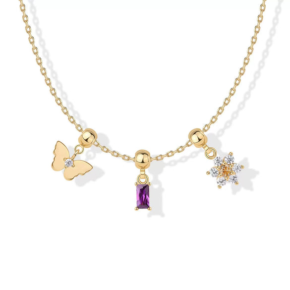 Wholesale Simple Copper Pendant Necklace With Heart Shape For Women Electroplated Mixed Gemstone Setting