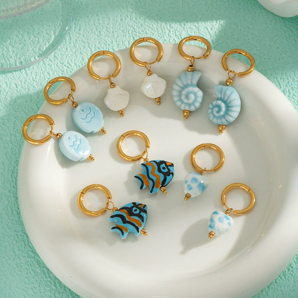 Wholesale Simple Creative Ocean Cartoon Animal Zodiac Earrings Titanium Steel Jewelry With Pvd Vacuum Real Gold Electroplating