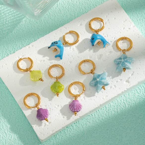 Wholesale Simple Creative Ocean Cartoon Animal Zodiac Earrings Titanium Steel Jewelry With Pvd Vacuum Real Gold Electroplating