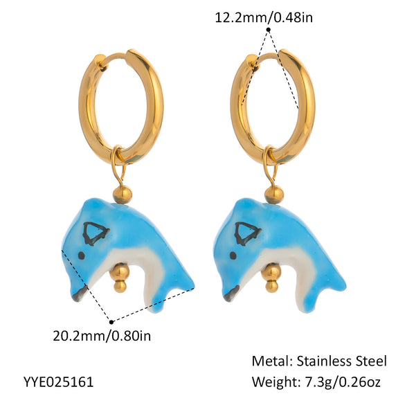 Wholesale Simple Creative Ocean Cartoon Animal Zodiac Earrings Titanium Steel Jewelry With Pvd Vacuum Real Gold Electroplating