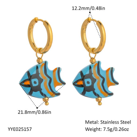 Wholesale Simple Creative Ocean Cartoon Animal Zodiac Earrings Titanium Steel Jewelry With Pvd Vacuum Real Gold Electroplating