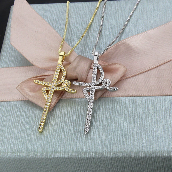 Wholesale Simple Cross Pendant Necklace With Copper And Gold Plated Electroplated Finish And Geometric Pattern