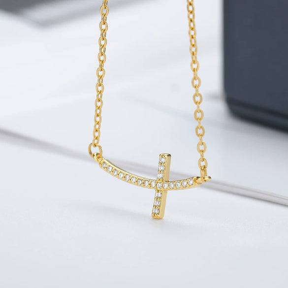 Wholesale Simple Cross Zircon Pendant Necklace With Geometric Pattern Copper Electroplated Unisex