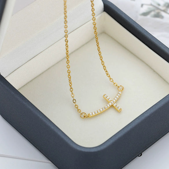 Wholesale Simple Cross Zircon Pendant Necklace With Geometric Pattern Copper Electroplated Unisex
