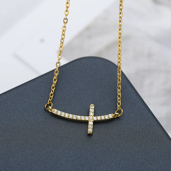 Wholesale Simple Cross Zircon Pendant Necklace With Geometric Pattern Copper Electroplated Unisex