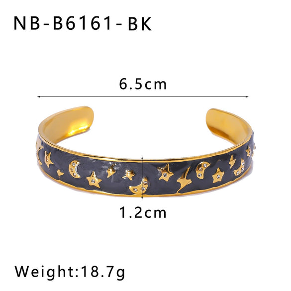 Wholesale Simple Cshaped Stainless Steel And 18K Oil Drop Star Moon Series Titanium Steel Bracelet With 18K Furnace Vacuum Plating No Fading