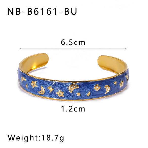 Wholesale Simple Cshaped Stainless Steel And 18K Oil Drop Star Moon Series Titanium Steel Bracelet With 18K Furnace Vacuum Plating No Fading
